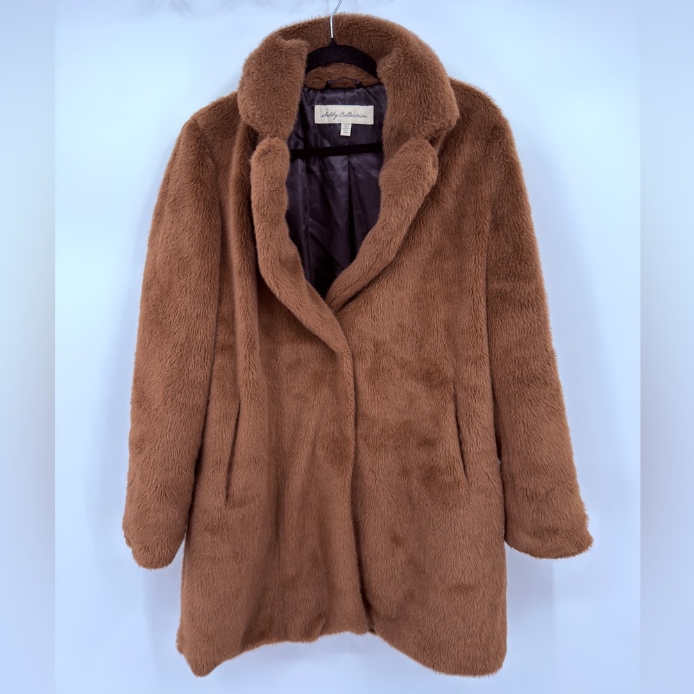 Debby Collection Brown Faux Fur Teddy Coat Size M Plush Winter Jacket